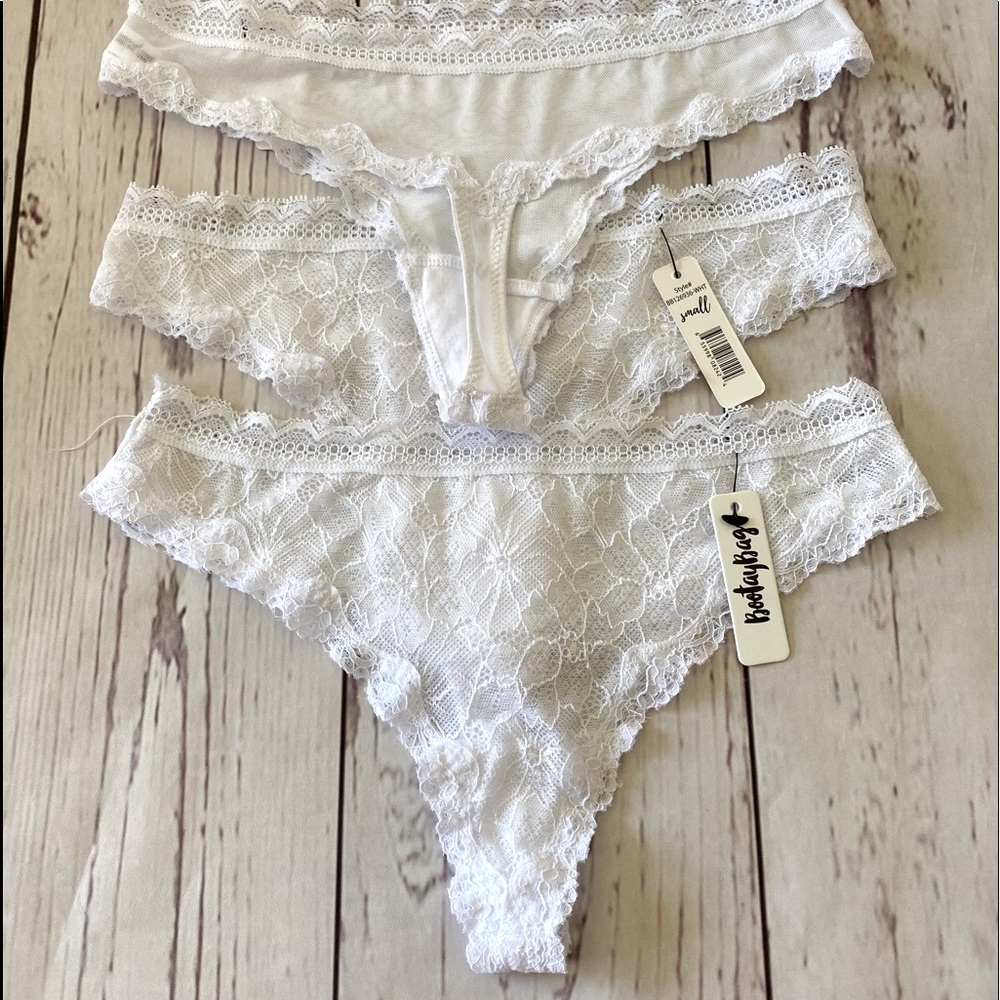 3 pc BOOTAYBAG lace & sheer back THONG PANTIES S